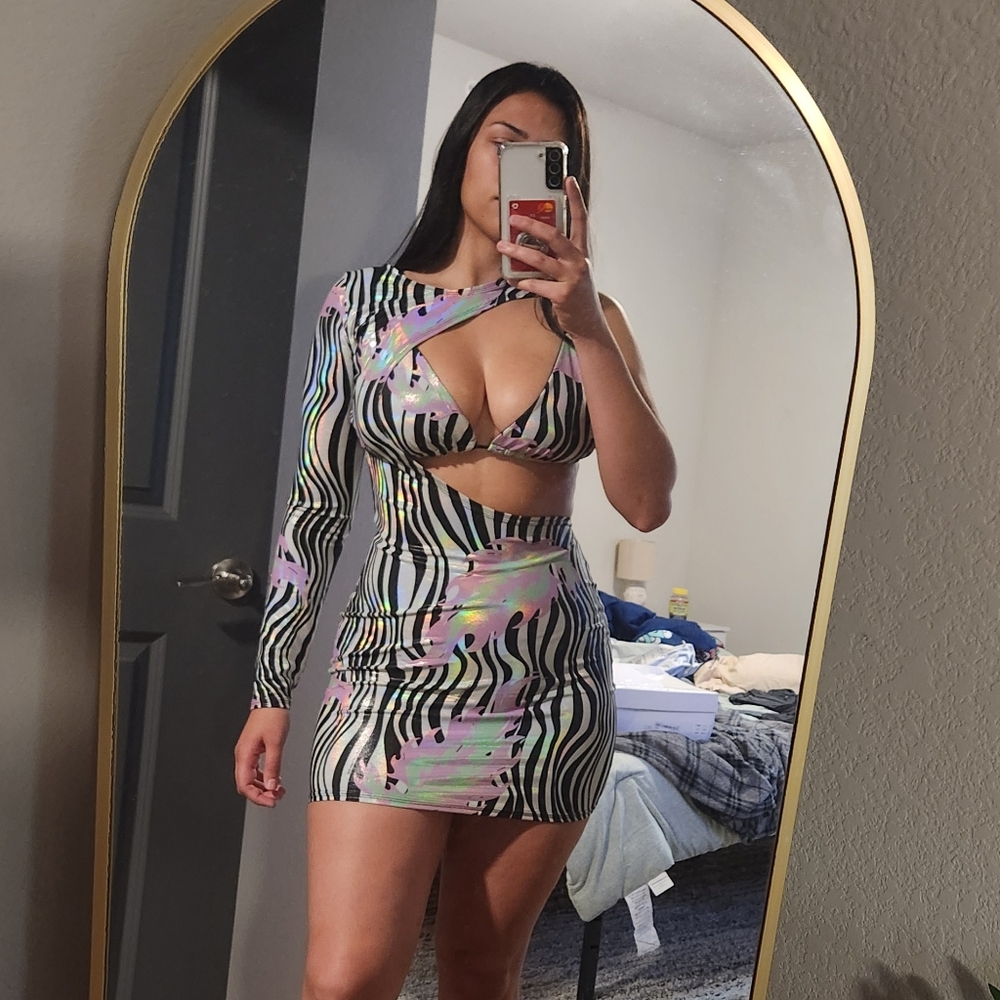 EDGY JAYD Wildfire Cut Out One Shoulder Bodycon Dress and top set EDC ULTRA